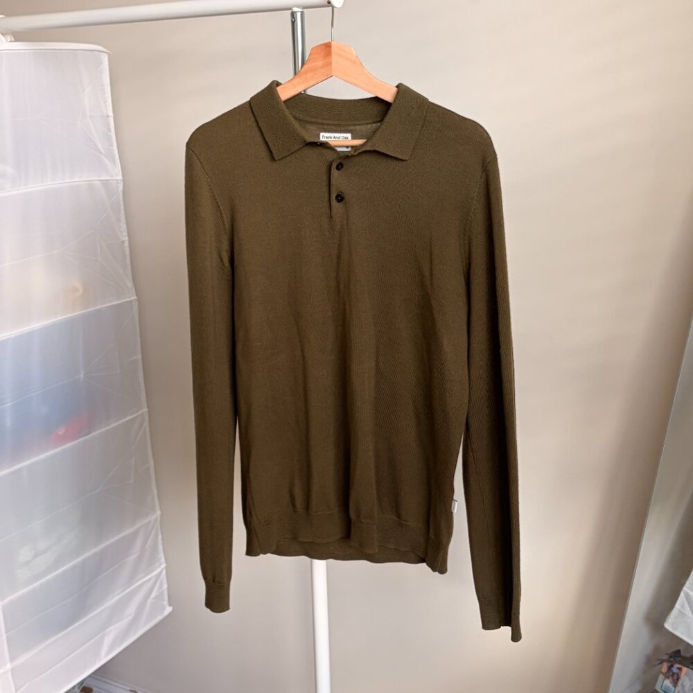 Frank & Oak knitted Long Sleeve Collar Shirt - Men's, Medium, Green